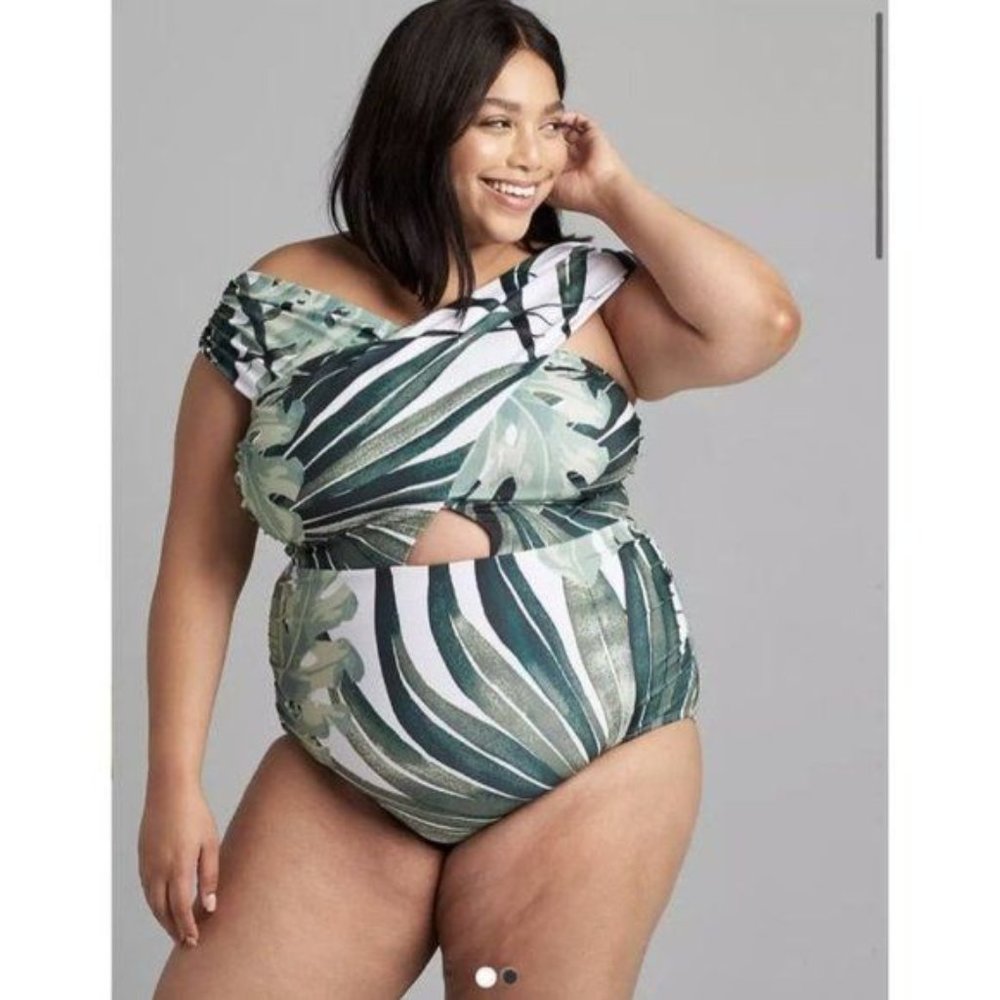 Lane Bryant Cacique No Wire Crossover Neck One Piece Swimsuit 22